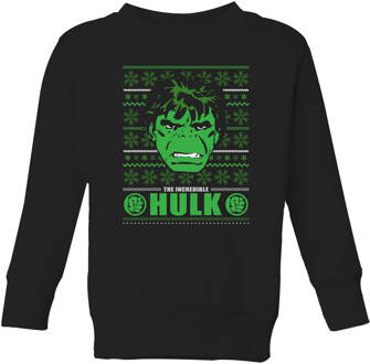 Marvel Hulk Face kinder kersttrui - Zwart - 98/104 (3-4 jaar) - XS