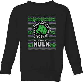 Marvel Hulk Punch kinder kersttrui - Zwart - 134/140 (9-10 jaar) - L