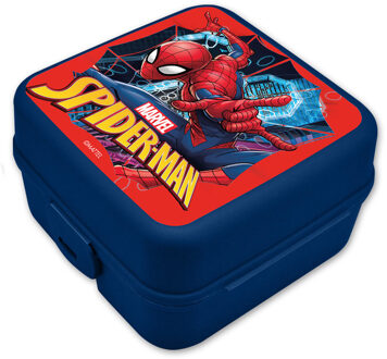 Marvel Spiderman broodtrommel/lunchbox voor kinderen - blauw - kunststof - 14 x 8 cm - Lunchboxen