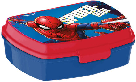 Marvel Spiderman broodtrommel/lunchbox voor kinderen - blauw/rood - kunststof - 20 x 10 cm - Lunchboxen