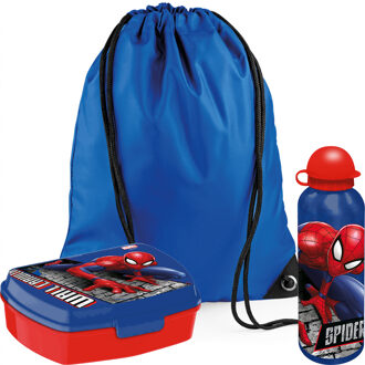 Marvel Spiderman lunchbox set voor kinderen - 3-delig - blauw - incl. gymtas/schooltas - Lunchboxen