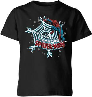 Marvel The Amazing Spider-Man Snowflake Web kinder kerst t-shirt - Zwart - 110/116 (5-6 jaar) - Zwart