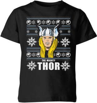 Marvel Thor Face kinder kerst t-shirt - Zwart - 98/104 (3-4 jaar) - Zwart - XS