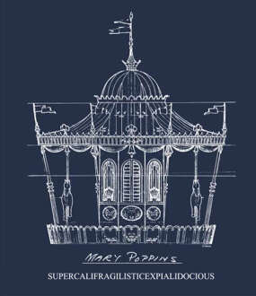 Mary Poppins Carousel Sketch Men's T-Shirt - Navy - L
