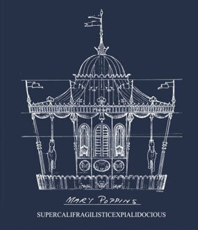Mary Poppins Carousel Sketch Women's Christmas T-Shirt - Navy - L Blauw