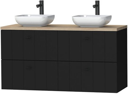 Maryport Meubelset 120 cm met 4 lades Mat zwart incl Ontario waskom (2 stuks) Hoogglans wit - 1496028918