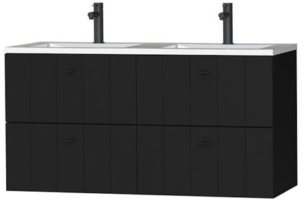 Maryport Meubelset 120 cm met 4 lades Mat zwart incl Quadro wastafel Hoogglans wit - 1496028915