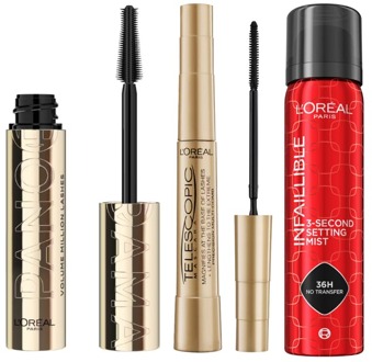 Mascara L'Oréal Paris Volume Million Lashes Panorama Mascara Black + Telescopic Mascara Black + Infaillible 3-Second Setting Mist 9,9 ml + 8 ml + 75 ml