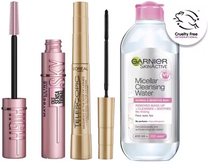Mascara Luxplus Maybelline Sky High Mascara Very Black + L'Oréal Paris Telescopic Mascara Black + Garnier Skin Active Micellar Normal & Sensitive Skin 7,2 ml + 8 ml + 400 ml