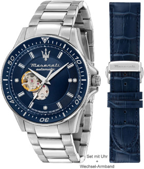 Maserati Automatisch Stalen Horloge, Blauwe Kast Maserati , Gray , Heren - ONE Size