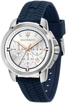 Maserati Successo - R8871621013 - Herenhorloge - Zilverkleurig - Blauw - 44 MM