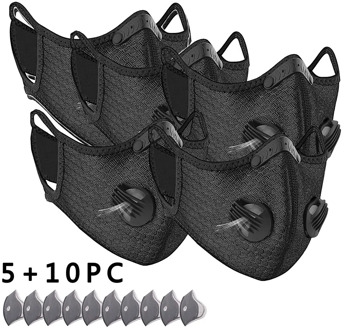 Mask Activated Carbon Outdoor facemask Unisex 5PCS Dustproof Protection Cycling Mask With 10 Filters washable reusable face mask