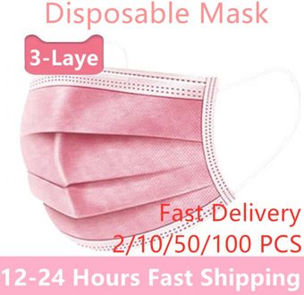 Mask Disposable 10pcs/50Pcs/100pcs Non wove 3 Layer Ply Filter Mask mouth Face mask Breathable Earloops Pink Masks for Face