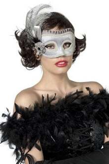 Masker (bril) met veren zilver