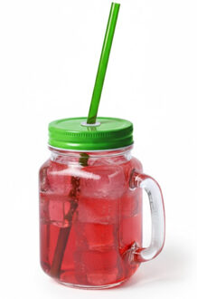 Mason Jar drinkbekers - glas - dop groen met rietje - 500 ml - afsluitbaar - fruit shakes