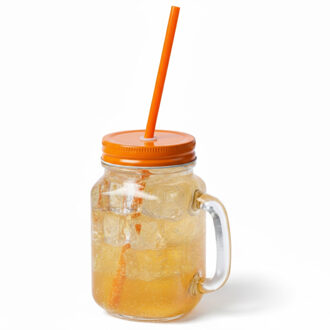Mason Jar drinkbekers - glas - dop oranje met rietje - 500 ml - afsluitbaar - fruit shakes