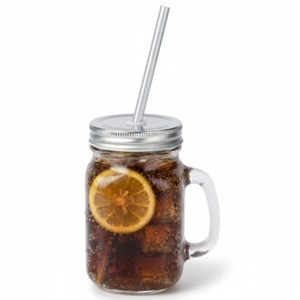 Mason Jar drinkbekers - glas - dop zilver met rietje - 500 ml - afsluitbaar - fruit shakes