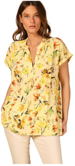 Mason's Bloemenpatroon Korte Mouw Shirt Mason's , Yellow , Dames - 2Xl,S,Xs,2Xs