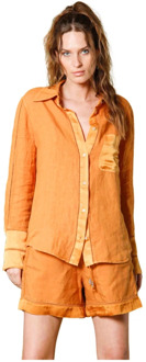 Mason's Nicole Patch Linnen Overhemd met Lange Mouwen Mason's , Orange , Dames - L,M,S,Xs