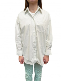 Mason's Oversized Effen Aqua Katoenen Shirt Lauren Mason's , White , Dames - M,S,Xs,2Xs
