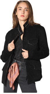 Mason's Stretch Gabardine Field Jacket met Kettingdetail Mason's , Black , Dames - S,Xs