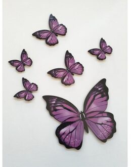 Massaal Goedkope Vlinder Dacht 6 Stuks Paars Houten Muur Kleven Ornamenten
