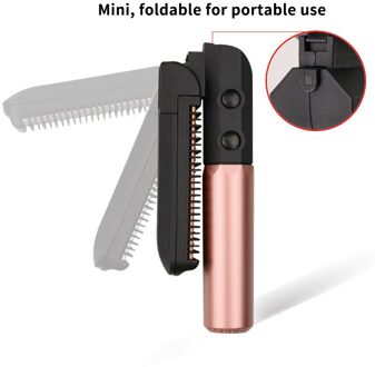 Massage Kam Stijltang Mini Usb Oplaadbare Opvouwbare Baard Shaping Tool Borstel Coiffure Elektrische Stijltang roos goud