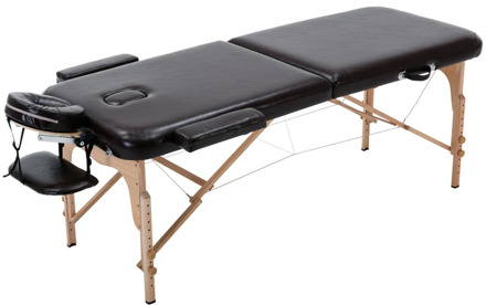 Massage Table Portable 2 Section Folding Couch Bed Lightweight Beauty Salon Tattoo Therapy Wooden Frame 70 cm width -Black