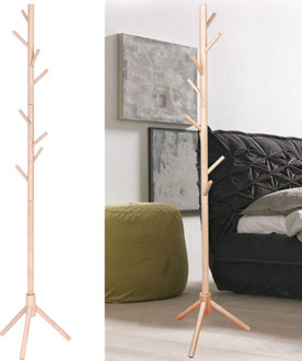 Massief Hout Houten Jas Hoed Rack 8 Haken Jas Stand Kleding Broek Sjaals Tas Paraplu Stand 175 Cm