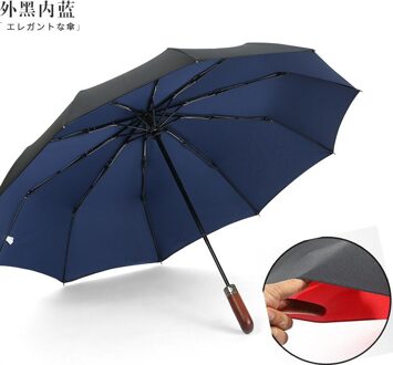 Massief Houten Dubbele Laag Regen Doek Mannen Business Paraplu Luxe Drie-Vouwen Automatische Winddicht Paraplu Grote Uv paraplu um-58-Inner marine