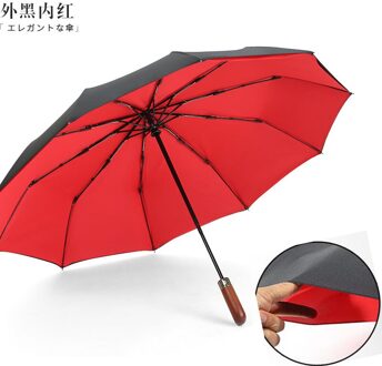 Massief Houten Dubbele Laag Regen Doek Mannen Business Paraplu Luxe Drie-Vouwen Automatische Winddicht Paraplu Grote Uv paraplu um-58-Inner rood