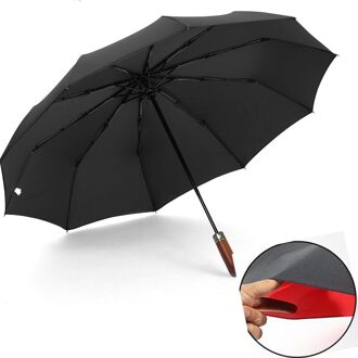 Massief Houten Dubbele Laag Regen Doek Mannen Business Paraplu Luxe Drie-Vouwen Automatische Winddicht Paraplu Grote Uv paraplu um-58-Inner zwart