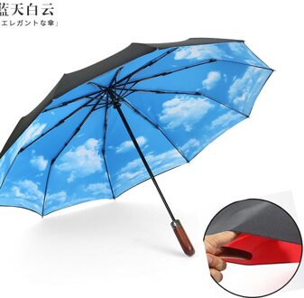 Massief Houten Dubbele Laag Regen Doek Mannen Business Paraplu Luxe Drie-Vouwen Automatische Winddicht Paraplu Grote Uv paraplu umb-58-Inner lucht