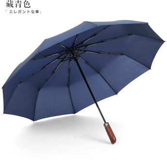 Massief Houten Dubbele Laag Regen Doek Mannen Business Paraplu Luxe Drie-Vouwen Automatische Winddicht Paraplu Grote Uv paraplu umbrella-58-marine