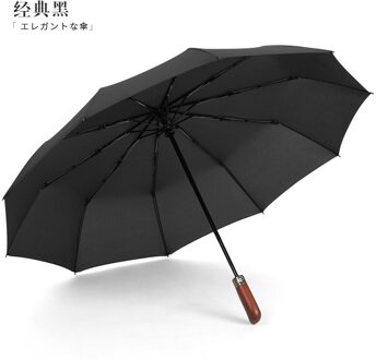 Massief Houten Dubbele Laag Regen Doek Mannen Business Paraplu Luxe Drie-Vouwen Automatische Winddicht Paraplu Grote Uv paraplu umbrella-58-zwart