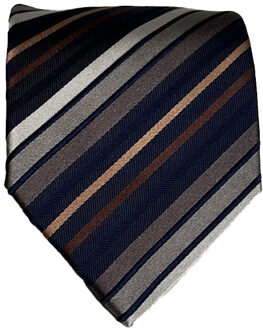Massimo Valeri Blauwe stropdas met bruine strepen M02