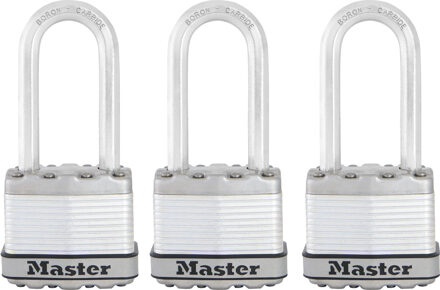 Master Lock HOOFDSLOT Hoogbeveiligd hangslot [Sleutelbediend] [Gelamineerd staal] [Buitenkant] [L-sluiting] [Pak van 3] M1EURTRILH