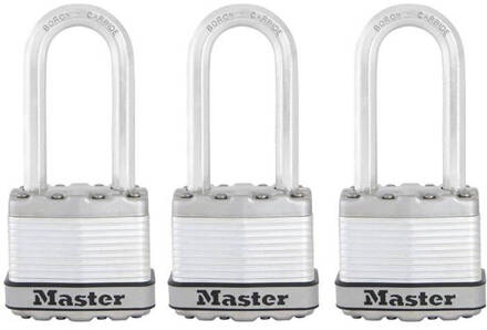 Master Lock HOOFDSLOT Hoogbeveiligd hangslot [Sleutelbediend] [Gelamineerd staal] [Buitenkant] [L-sluiting] [Pak van 3] M1EURTRILH