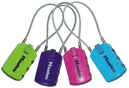 MasterLock 2 x 30mm address tag padlocks - zinc body - 10cm steel cable with viny