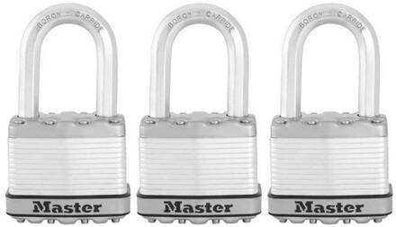 MasterLock Set van 3 hangsloten Master Lock M5eurtrilf - Zeer hoge beveiliging - LADED STAAL - Outdoor Use - Anse M