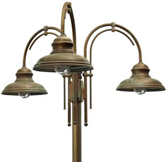 Mastlamp Luca messing koper dubbele arm 3-lamps antiek-koper