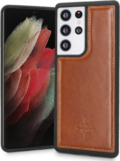 Mastreit Lederen backcover hoes - Samsung Galaxy S21 Ultra - Cognac