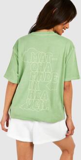 Matcha Made In Heaven Slogan Oversized Acid Wash T-Shirt, Green