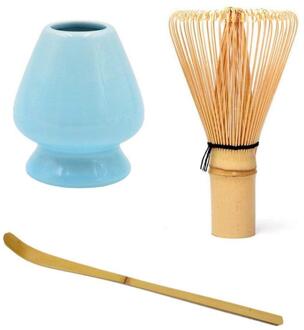 Matcha Mengen Borstel Servies Combinatie Thee Lepel Theepot Placer Set Bamboe En Keramische blauw