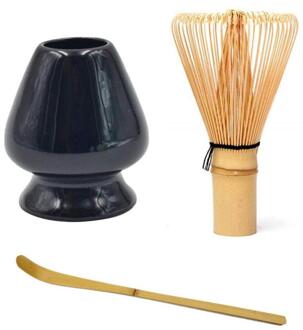 Matcha Mengen Borstel Servies Combinatie Thee Lepel Theepot Placer Set Bamboe En Keramische zwart