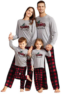 Matching Family Pajamas Sets Merry Christmas Truck Driving Top and Plaid Pants Christmas Sleepwear