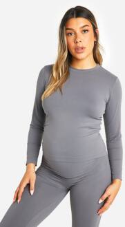 Materniteits Soft Touch Basic Top Met Lange Mouwen, Charcoal