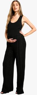 Materniteitsbroek Met Getextureerde, Gerimpelde Wijde Pijpen, Black - 40