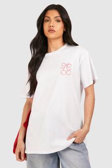 Maternity Cherry Pocket Print Oversized T-Shirt, White - 10