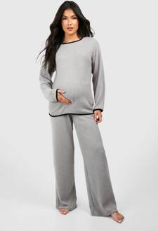 Maternity Contrast Soft Rib Loungewear Set, Grey - 44